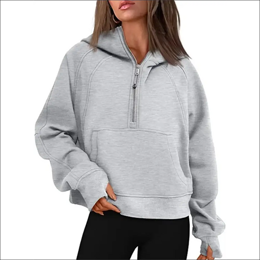 Women’s Scuba Half-Zip Hooded Sweatshirt – Warm & Stylish Design - Gray available / S