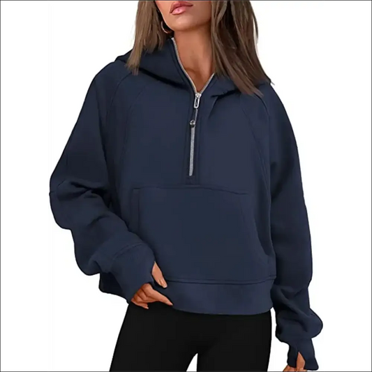 Women’s Scuba Half-Zip Hooded Sweatshirt – Warm & Stylish Design - Navy Blue available / S