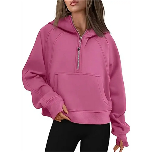 Women’s Scuba Half-Zip Hooded Sweatshirt – Warm & Stylish Design - Rose Red available / S