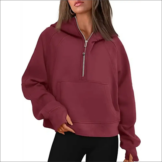 Women’s Scuba Half-Zip Hooded Sweatshirt – Warm & Stylish Design - Wine Red available / S