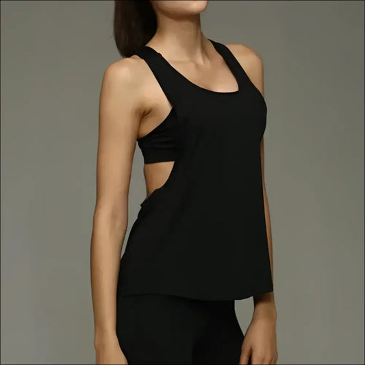 Women’s Sleeveless Gym Top – T-Shaped Quick-Drying Sports Vest - Black / S / CHINA