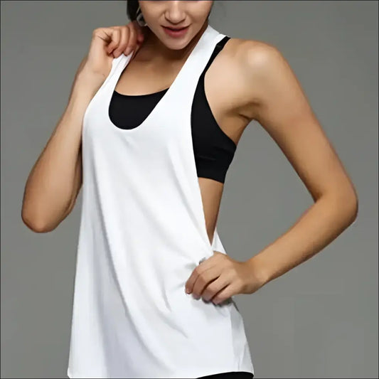 Women’s Sleeveless Gym Top – T-Shaped Quick-Drying Sports Vest - White / S / CHINA