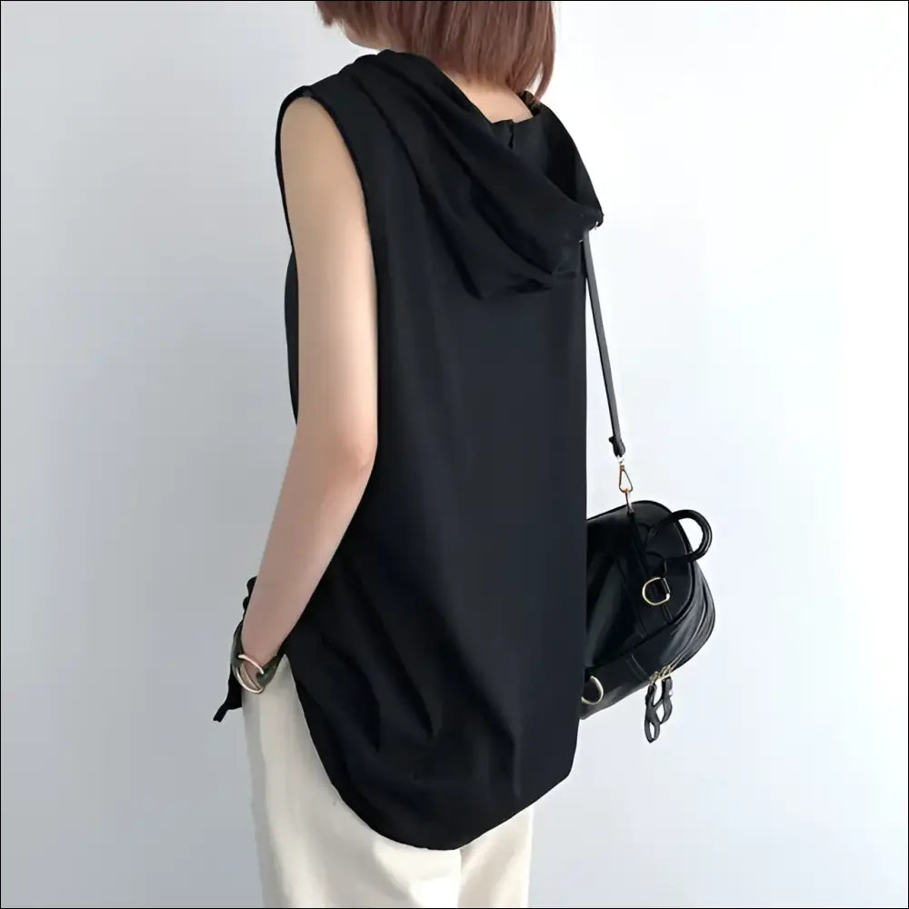 Women’s Sleeveless Hooded Sports Fitness Top – Quick-Drying Tank Top - Hooded Vest / M